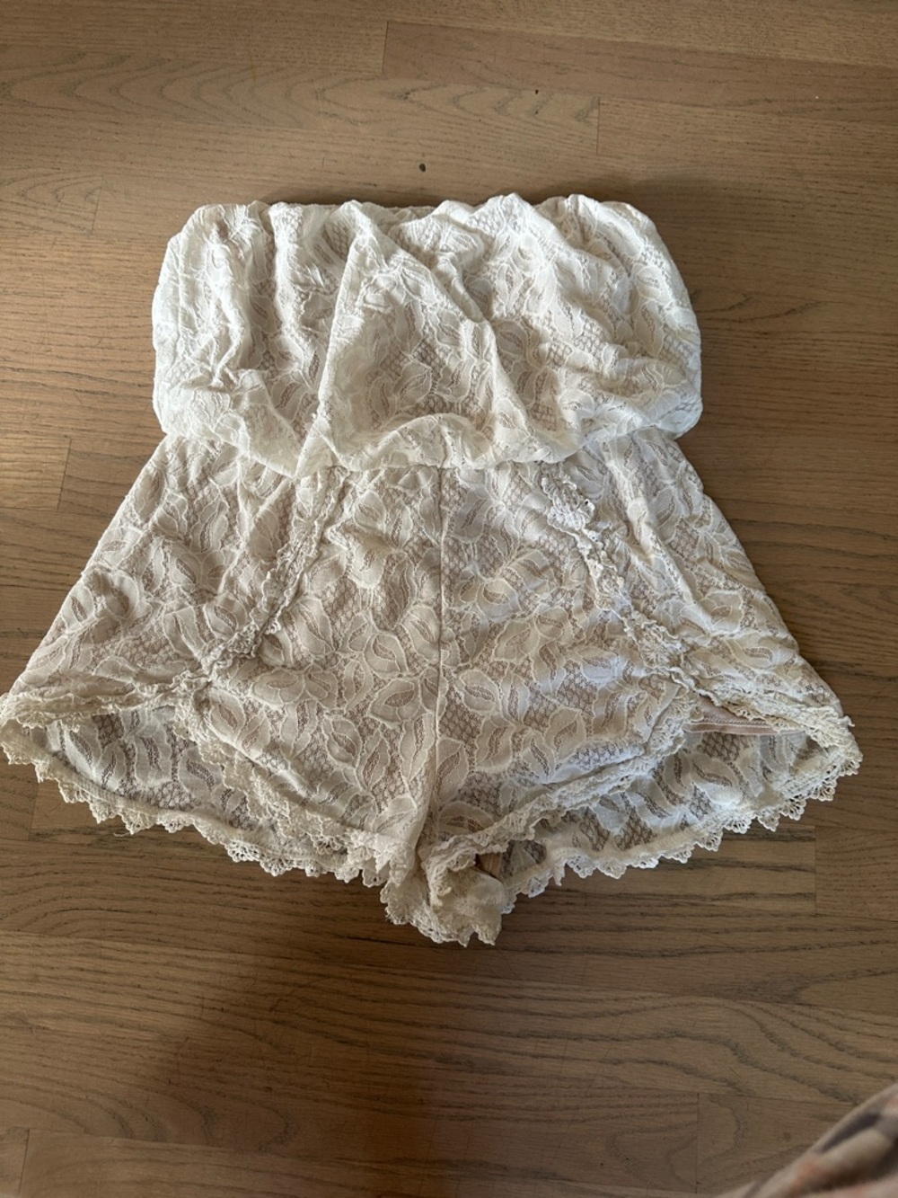 Free People Strapless Lace Romper - Cream